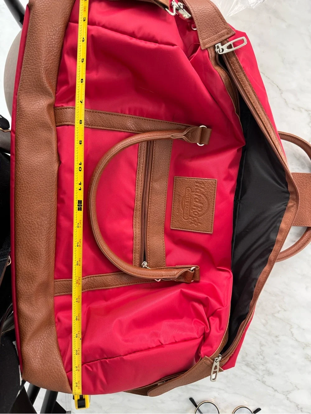 Red Weekend Duffel Bag with Brown Accents -Lucas Luggage for Hard Rock Casino